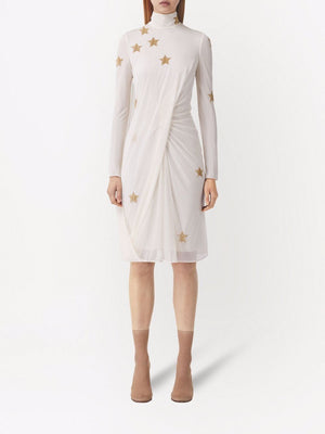 BURBERRY High Neck Long Sleeve Silk Dress with Gold Stars