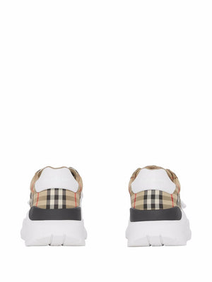 BURBERRY Organic Cotton Beige and White Check Pattern Low-Top Sneaker for Men