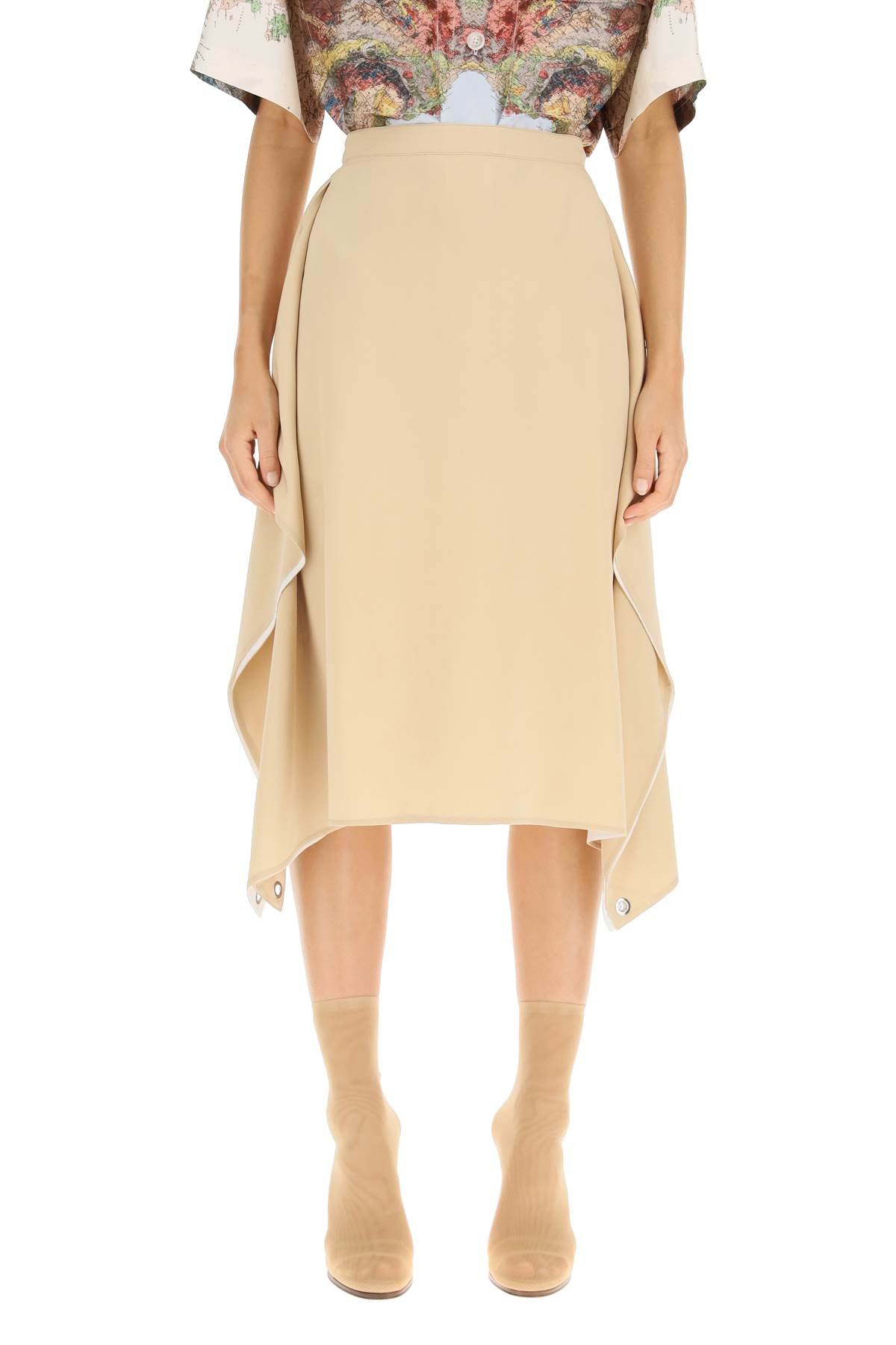 BURBERRY Double Pure Silk Midi Skirt with Contrast Interior and Draped Panels for Women