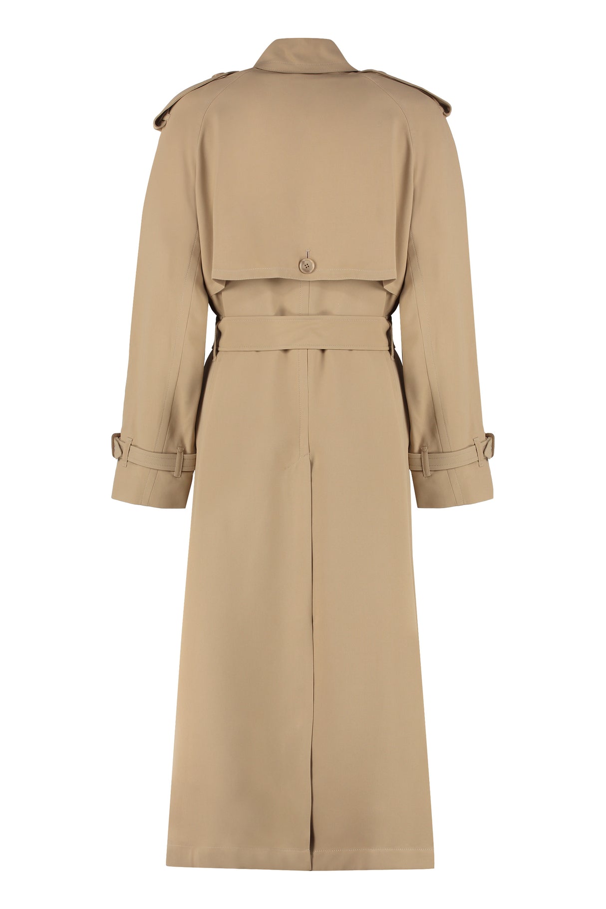 BURBERRY Classic Tan Long Trench Coat with Leather Accents