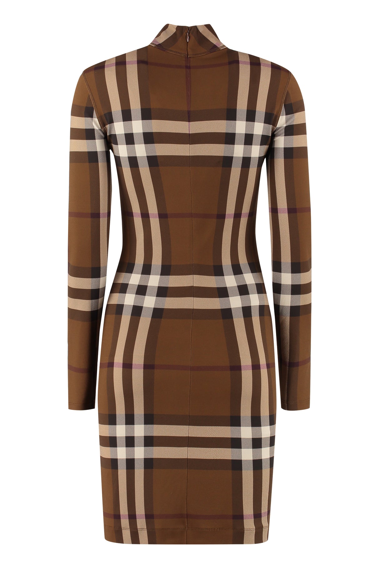 BURBERRY Checkered Turtleneck Dress in Brown