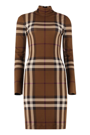 BURBERRY Checkered Turtleneck Dress in Brown