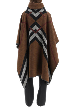 Áo Poncho Lông Cừu Nữ Màu Nâu Gốm Với Thiết Kế Họa Tiết Kẻ Chevron