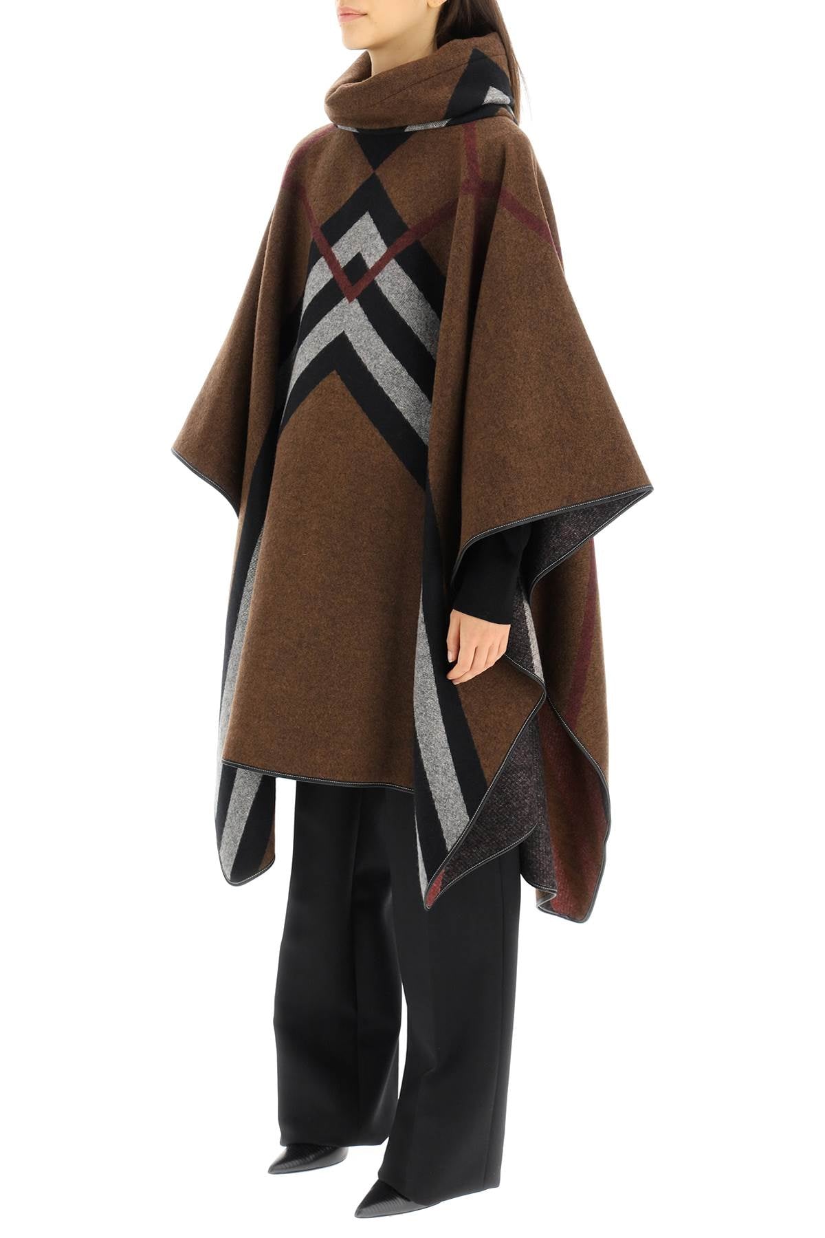 BURBERRY Brown Check Chevron Poncho for Women