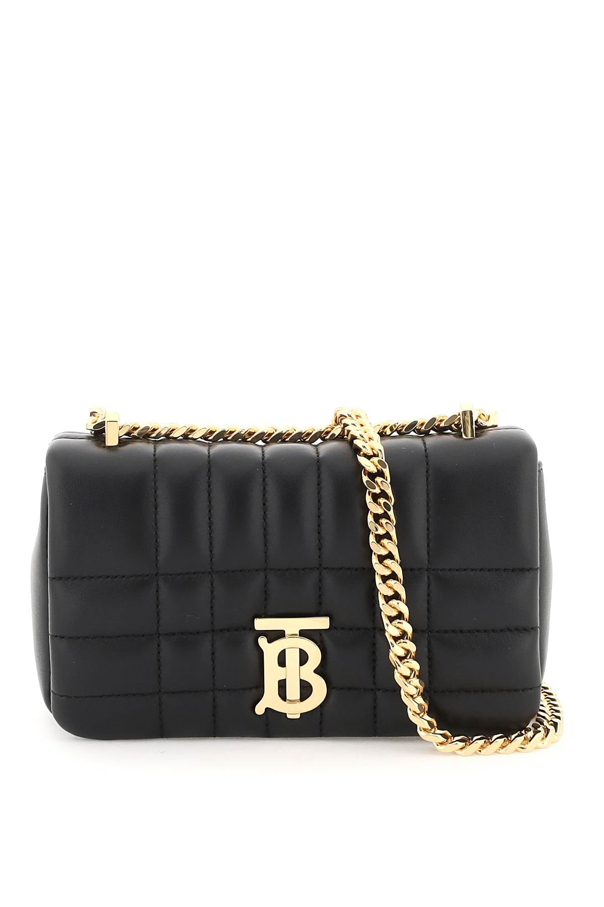 BURBERRY Mini Quilted Leather Lola Shoulder Bag with Gold TB Monogram - Black