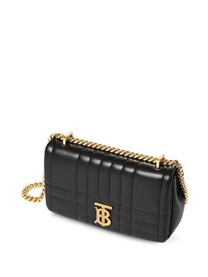 BURBERRY Mini Lola Quilted Lambskin Shoulder Bag with Gold-Tone TB Monogram - 13x23x7cm - Black