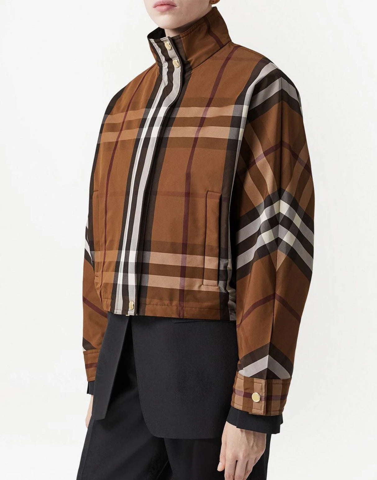 BURBERRY Check Pattern Zip-Up Jacket for Women