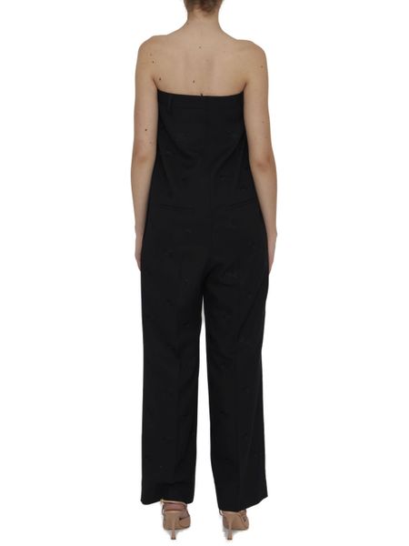 BURBERRY Strapless Wool Jumpsuit with Embroidered Equestrian Pattern