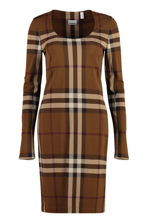 BURBERRY Exaggerated Check Print Silk Mini Dress in Brown