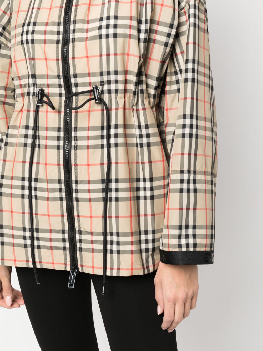 BURBERRY Beige Check Motif Hooded Jacket for Women - SS24