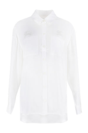 BURBERRY White Silk Shirt with Nacre Buttons and Rounded Hem for Women