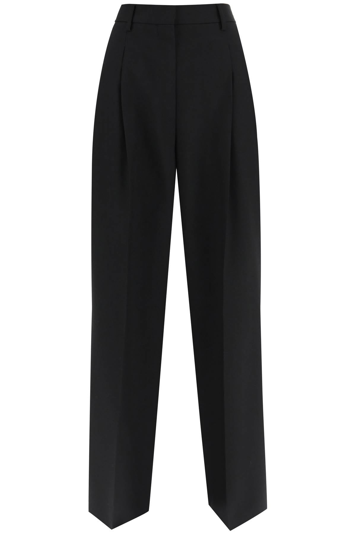 BURBERRY Pleated Wide-Leg Wool Trousers in Black - Spring/Summer 2024 Collection