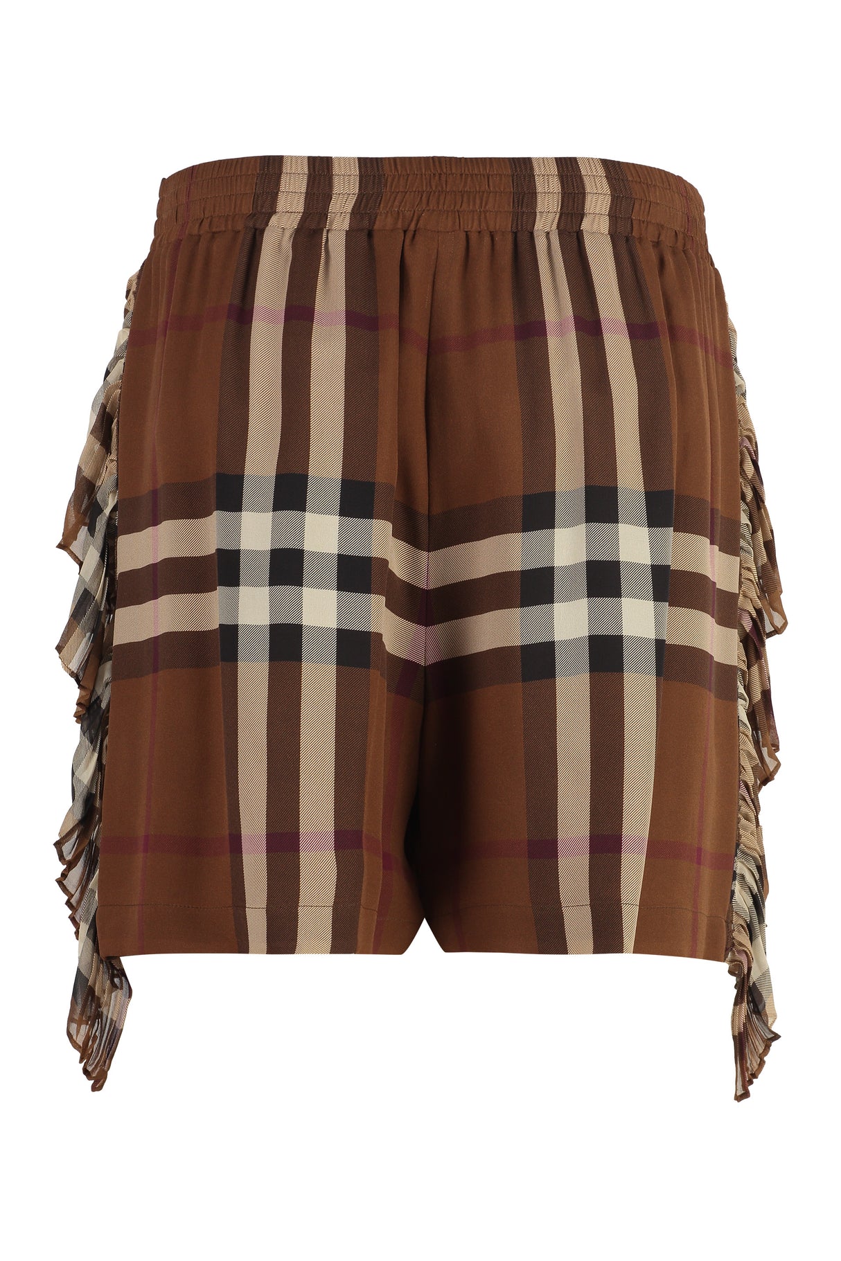 BURBERRY Elegant Checkered Ruffled Silk Shorts for Women - SS23 Collection