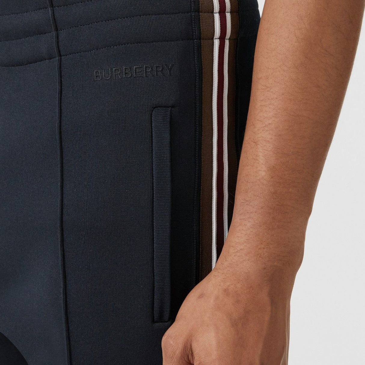 BURBERRY Men's Drawstring Track Pants - Blue with Contrasting Color Stripe