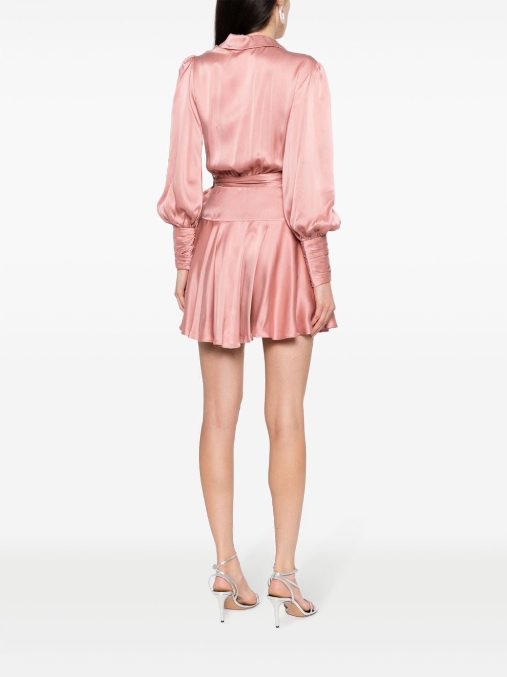 ZIMMERMANN Powder Pink Silk Wrap Dress with Long Sleeves and Scarf Lapels