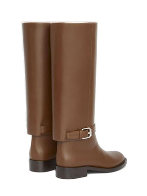 BURBERRY Brown Calfskin Boots with Buckle Strap and Embossed Logo, 3.5cm Heel Height, ITA Size - Fall/Winter 2024