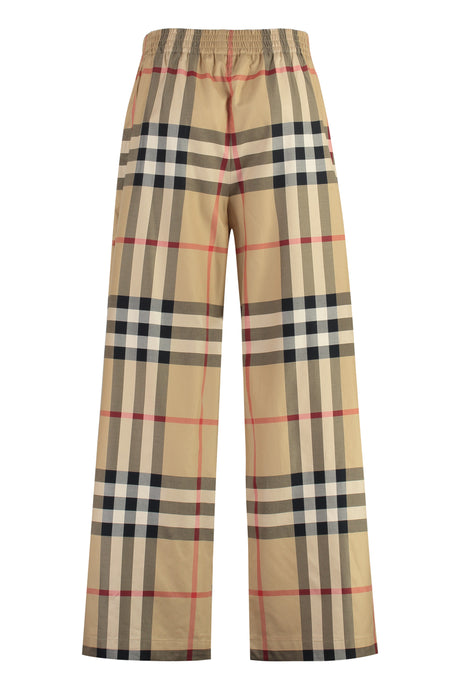 BURBERRY Beige Cotton-Twill Bush Trousers with Check Motif for Women