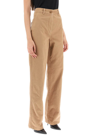 BURBERRY High-Rise Straight Leg Pants in Beige Cotton Drill