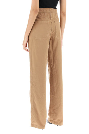 BURBERRY High-Rise Straight Leg Pants in Beige Cotton Drill