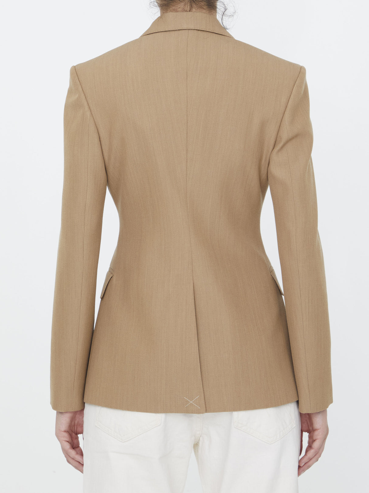 BURBERRY Women's Double-Breasted Jacket in Beige Virgin Wool