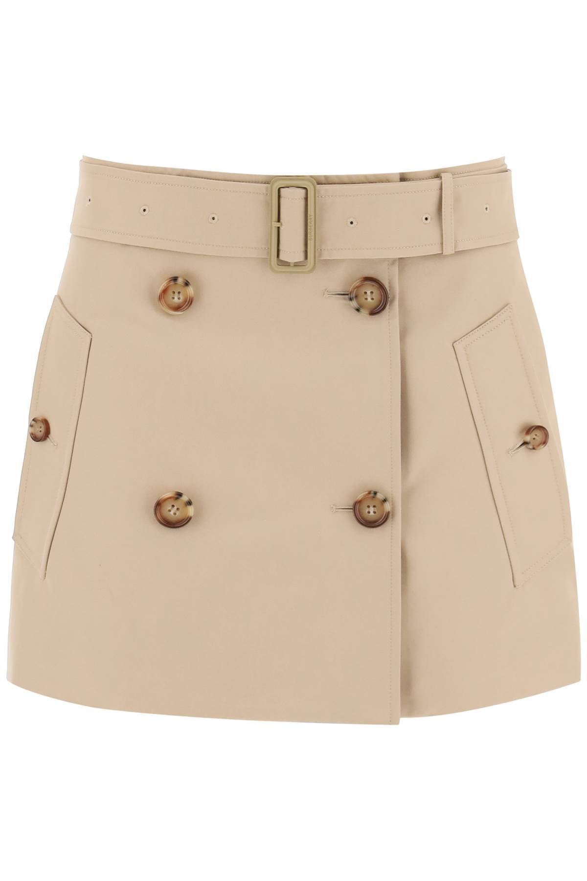 BURBERRY Mini Trench Skirt in Bespoke Cotton Gabardine with Buttoned Closure and Belted Waist