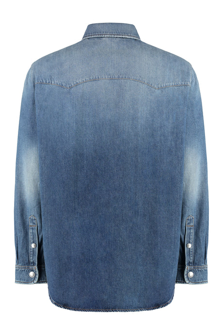 BURBERRY Men's Denim Shirt with Rounded Hem in Blue