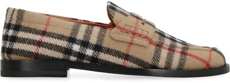BURBERRY Beige Wool Loafers with Check Motif and Almond Shaped Toe for Women - FW23