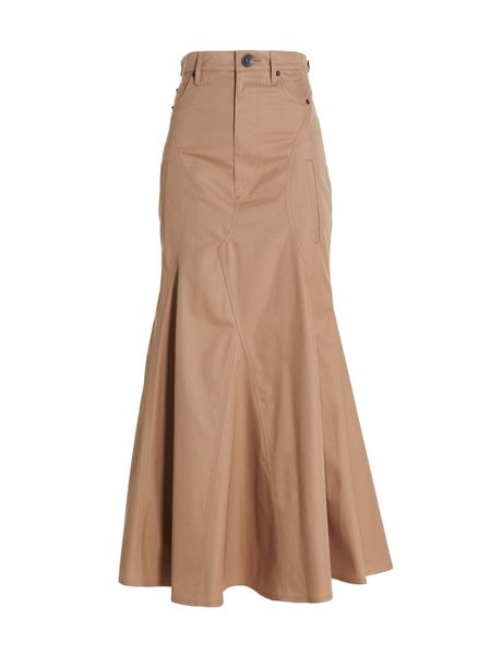 BURBERRY Cotton Gabardine High-Waisted Long Skirt - Beige