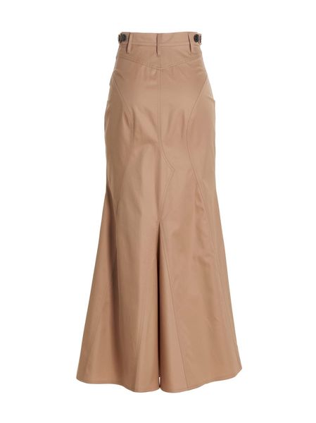 BURBERRY Cotton Gabardine High-Waisted Long Skirt - Beige