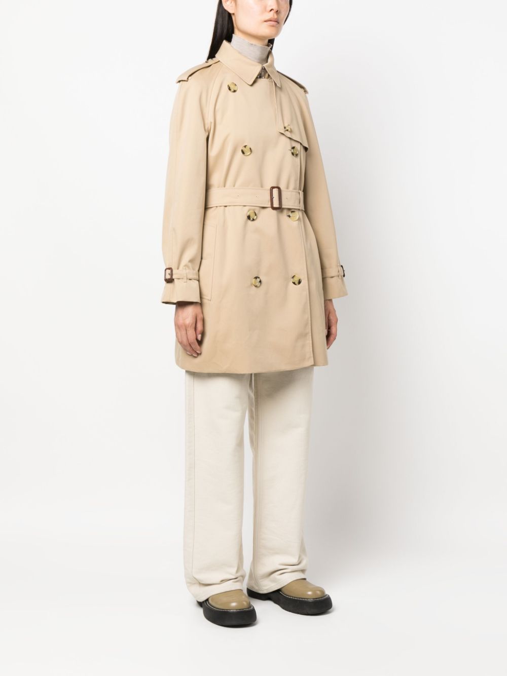 Áo Khoác Trench Cotton màu Beige với Lớp Lót Hoa Văn Cổ Điển - Áo Ngoài dành cho Nữ