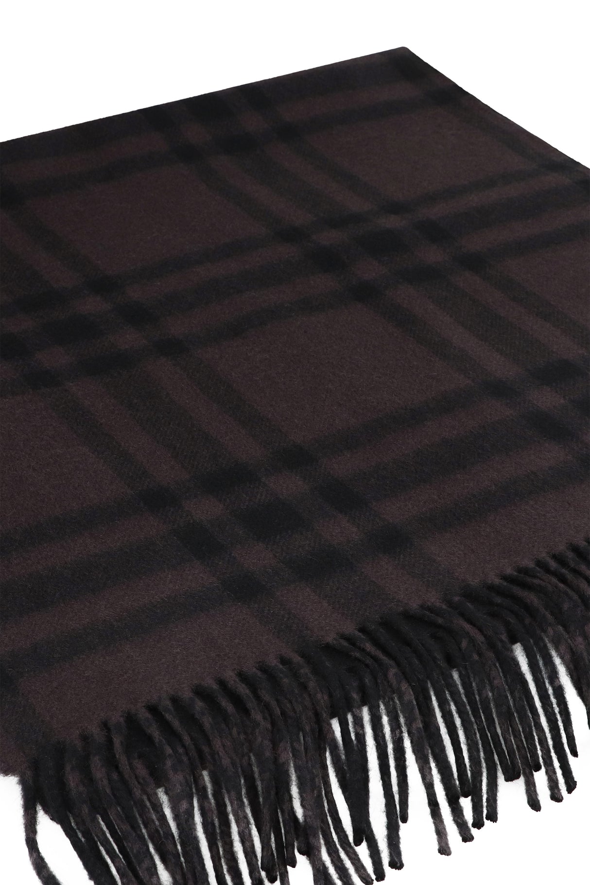 BURBERRY Luxurious Cashmere Scarf with Checkered Design and Fringed Hemline - 210x50 cm