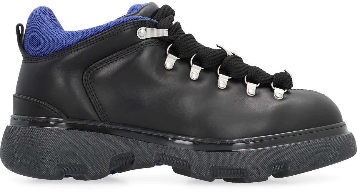 BURBERRY Men's Black Leather Hiking Boots - FW23