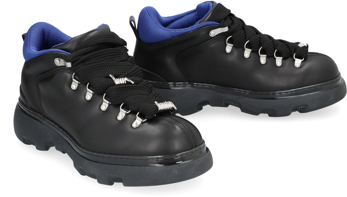 BURBERRY Men's Black Leather Hiking Boots - FW23
