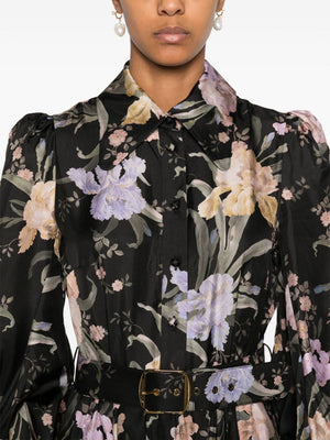 ZIMMERMANN Floral Printed Silk Twill Mini Dress with Puff Sleeves