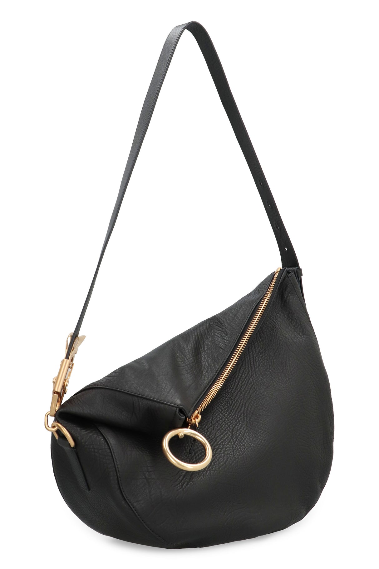 BURBERRY Classic Pebbled Calfskin Medium Handbag with Gold-Tone Accents and Adjustable Strap - Black