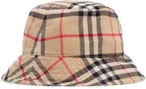 BURBERRY Beige Cotton Bucket Hat with Check Motif for Women