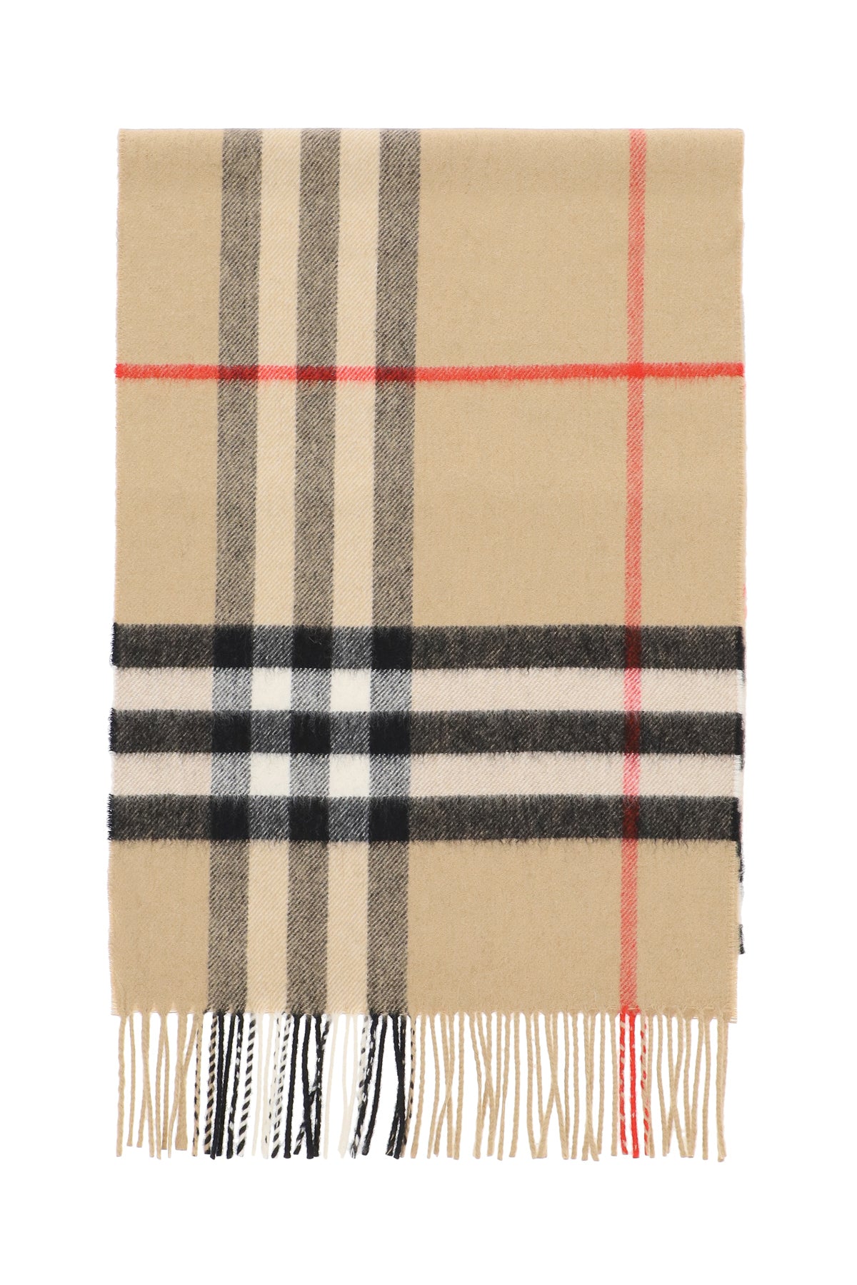 BURBERRY Luxurious Cashmere Scarf with Giant Check Motif and Fringed Hems