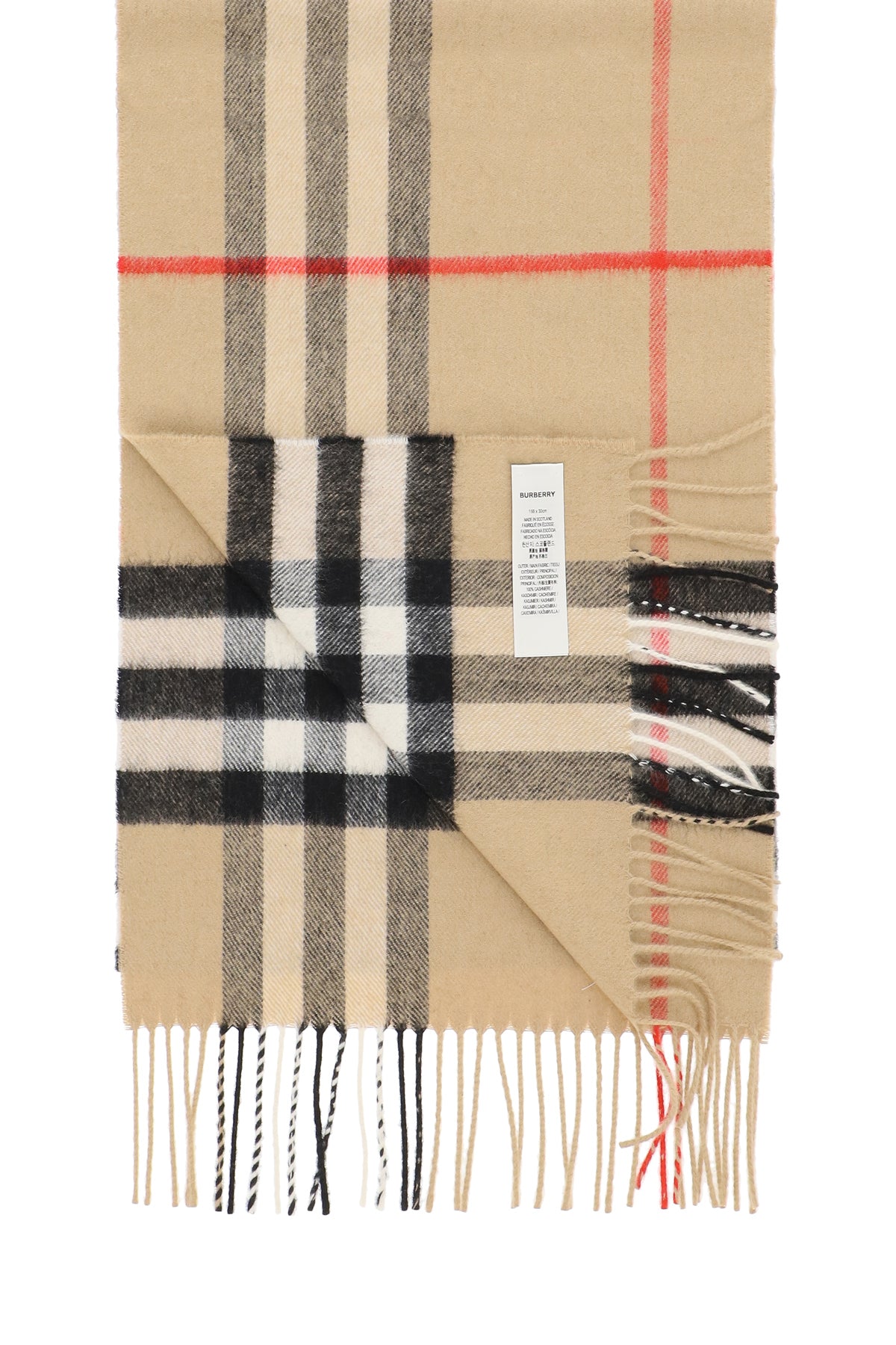 BURBERRY Luxurious Cashmere Scarf with Giant Check Motif and Fringed Hems