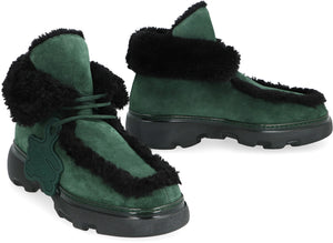 BURBERRY Green Shearling Ankle Boots for Men