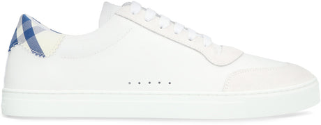 BURBERRY Men's White Leather Sneakers with Contrasting Heel Insert and Suede Accents