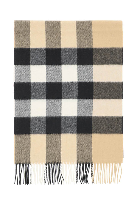 BURBERRY Elegant Cashmere Wool Fringe Scarf in Vintage Check Pattern