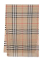 BURBERRY Tan Check Wool and Silk Scarf for Women - 220x70 cm - SS24