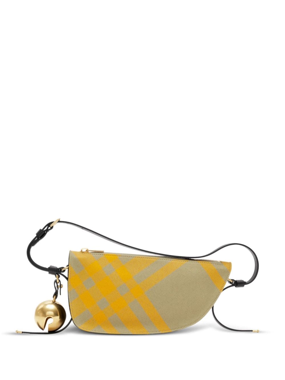 BURBERRY Mini Shield Check Pattern Wool Blend Crossbody Bag with Brushed Gold Accents and Leather Lining - Yellow