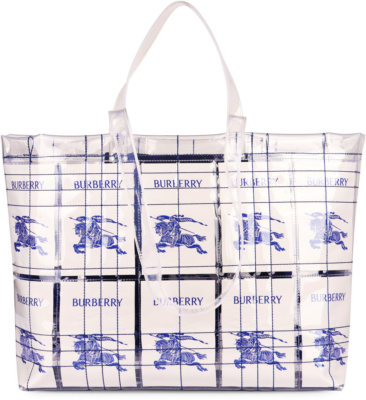 BURBERRY Clear Tote Handbag for Men - Rigid Plastic with EKD Logo Labels and Double Handles