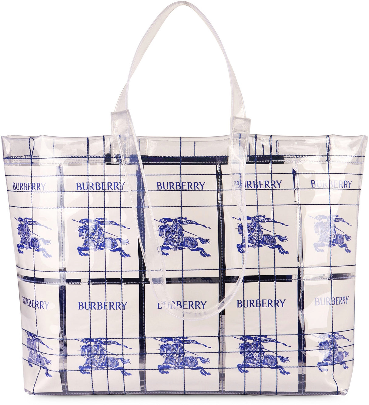 BURBERRY Clear Tote Handbag for Men - Rigid Plastic with EKD Logo Labels and Double Handles