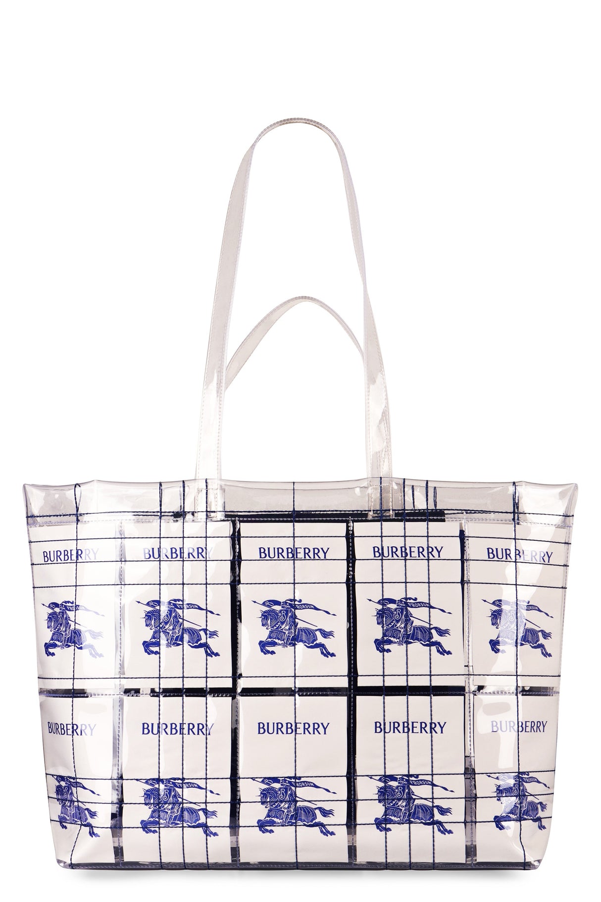 BURBERRY Clear Tote Handbag for Men - Rigid Plastic with EKD Logo Labels and Double Handles