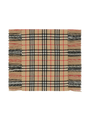 BURBERRY Archive Beige Cashmere Check Pattern Scarf for Women