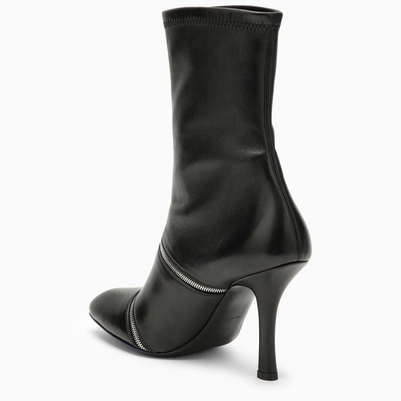 BURBERRY Black Leather Peep Boot with Zips for Women