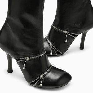 BURBERRY Black Leather Peep Boot with Zips for Women