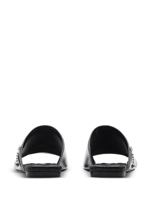 BURBERRY Black Leather Peep Sandals with Square Toe and Quilted Insole